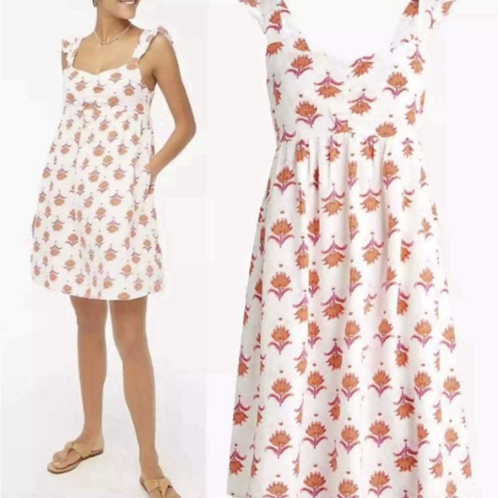 J. Crew White and Red Floral Dress with Ruffle Straps
